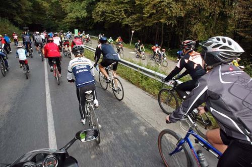 A 16 és a 40 km-es túrákra szép számmal jelentkeztek családok, baráti társaságok és magányos biciklisek, akik most együtt hódították meg a Pilist. A túrázók - akiket tapasztalt bringások kisérték a célig - már az első emelkedőn, Pilisszentlélek feletti Pálos kolostor romjai mellett értek az első frissítő állomást. 